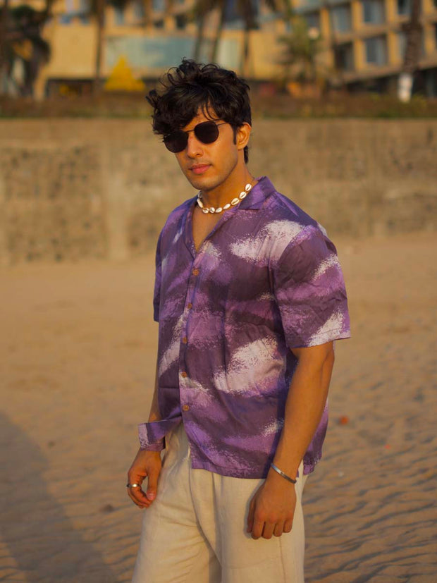 Violet Storm Relaxed Fit Cuban Collar Shirt