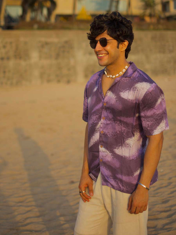 Violet Storm Relaxed Fit Cuban Collar Shirt