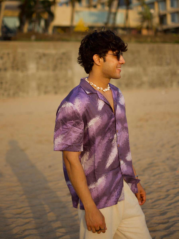 Violet Storm Relaxed Fit Cuban Collar Shirt