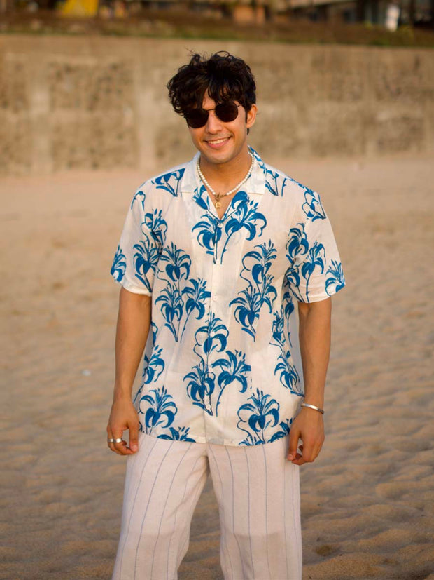 Tropical Mirage Blue Oversized Hawaian Collor Shirt