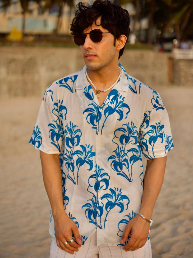 Tropical Mirage Blue Oversized Hawaian Collor Shirt