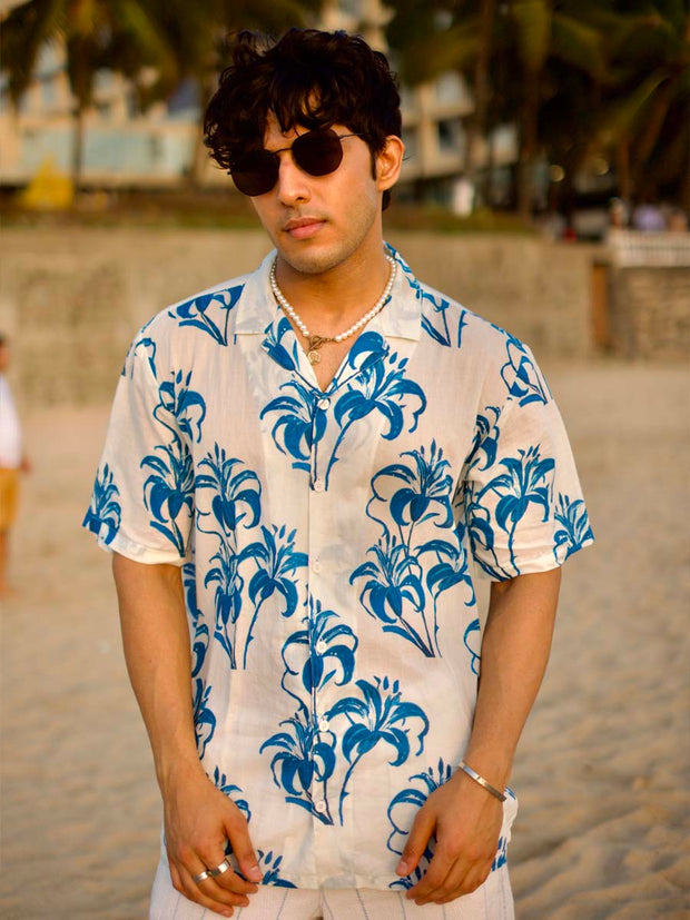 Tropical Mirage Blue Oversized Hawaian Collor Shirt