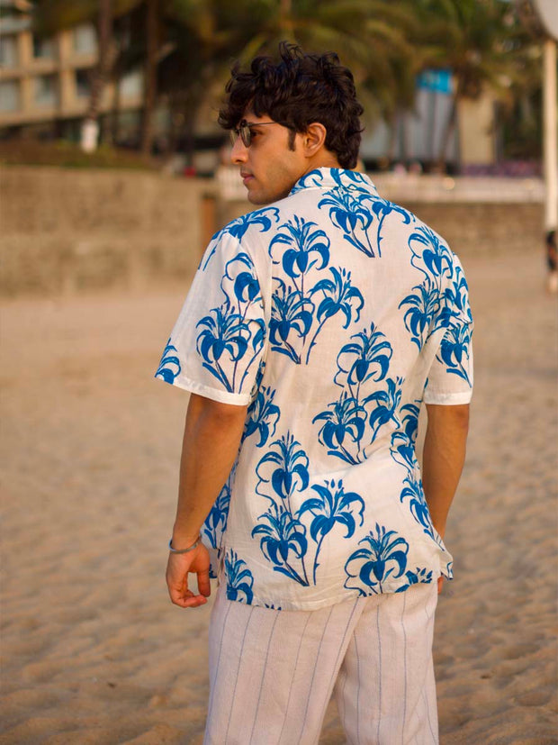 Tropical Mirage Blue Oversized Hawaian Collor Shirt