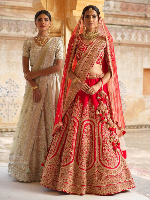 Red Dola Silk Bridal Lehenga