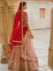 Red Dola Silk Bridal Lehenga