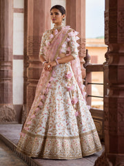 Off White Raw Silk Bridal Lehenga