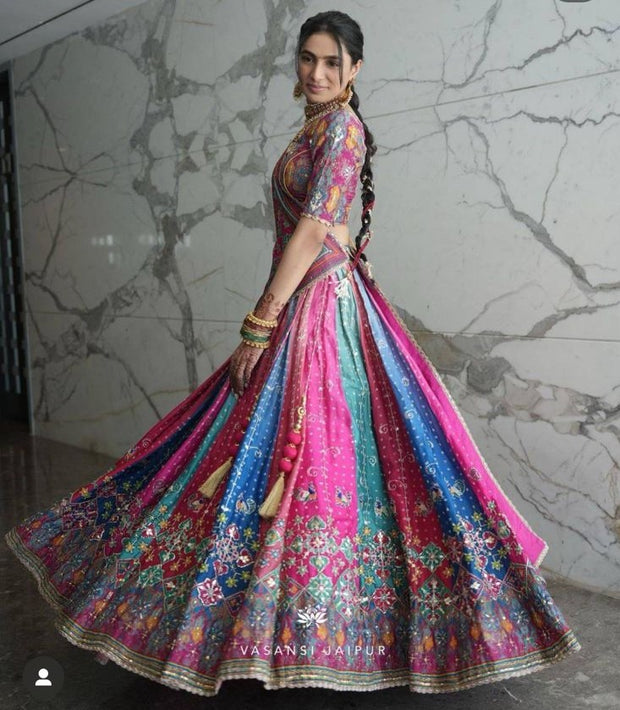 Multi Color Silk Lehenga Set