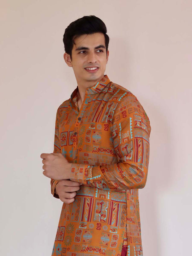 Abstract Earthy Brown Ganganagery Kurta