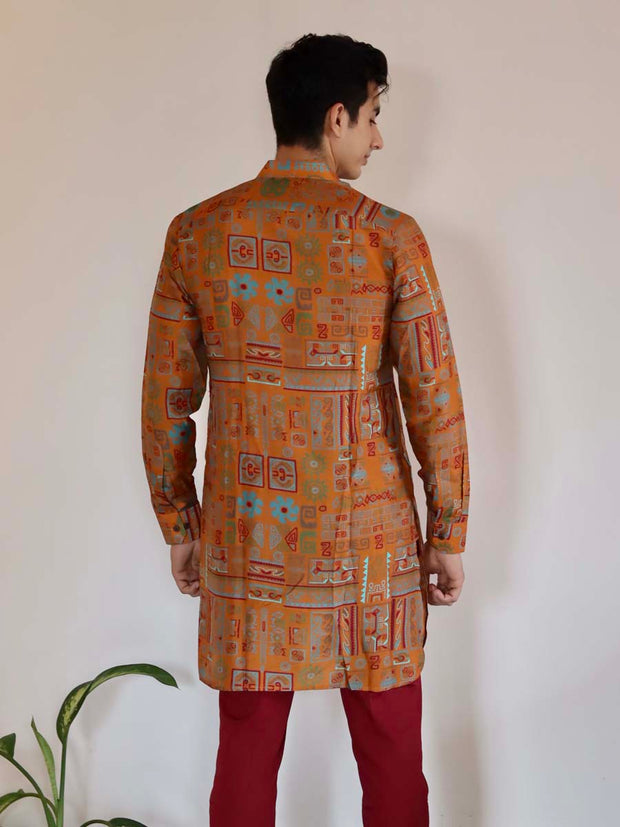 Abstract Earthy Brown Ganganagery Kurta