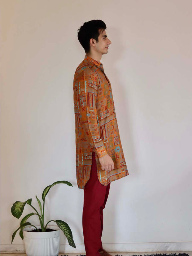 Abstract Earthy Brown Ganganagery Kurta