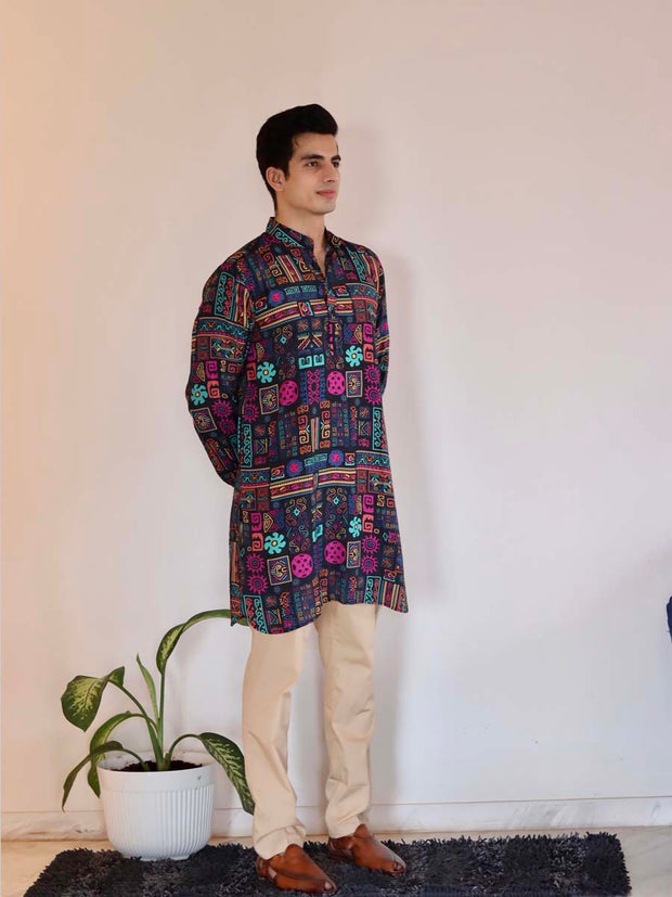 Abstract Earthy Black Ganganagery Kurta