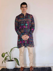 Abstract Earthy Black Ganganagery Kurta