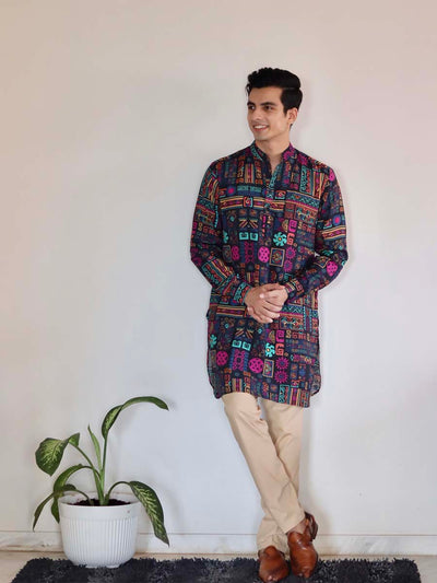 Abstract Earthy Black Ganganagery Kurta