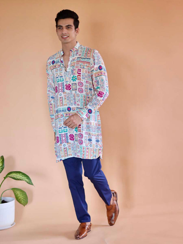 White Kai Abstract Ganganagery Kurta