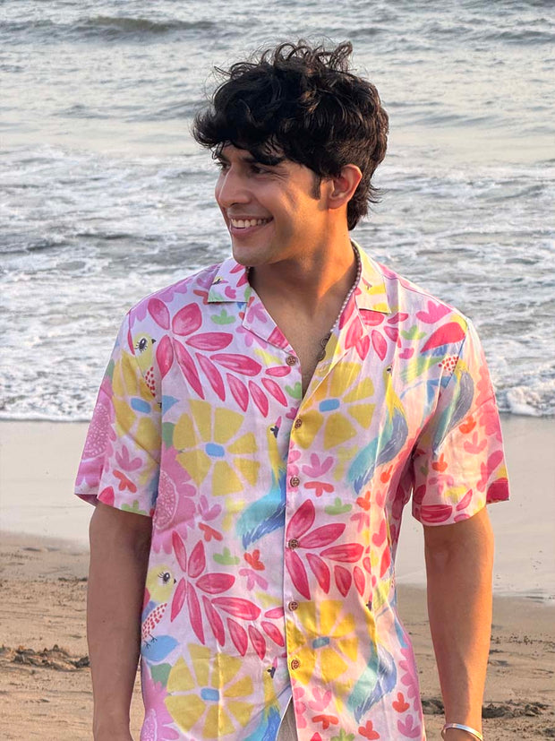 Birdsong Bliss Relaxed Fit Cuban Collar Shirt