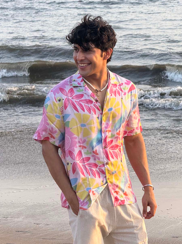 Birdsong Bliss Relaxed Fit Cuban Collar Shirt
