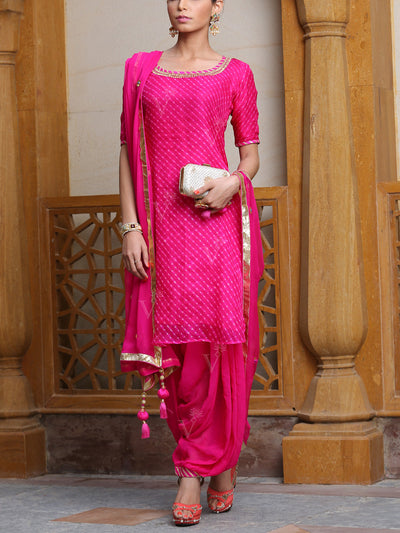 Pink Leheriya Suit Set