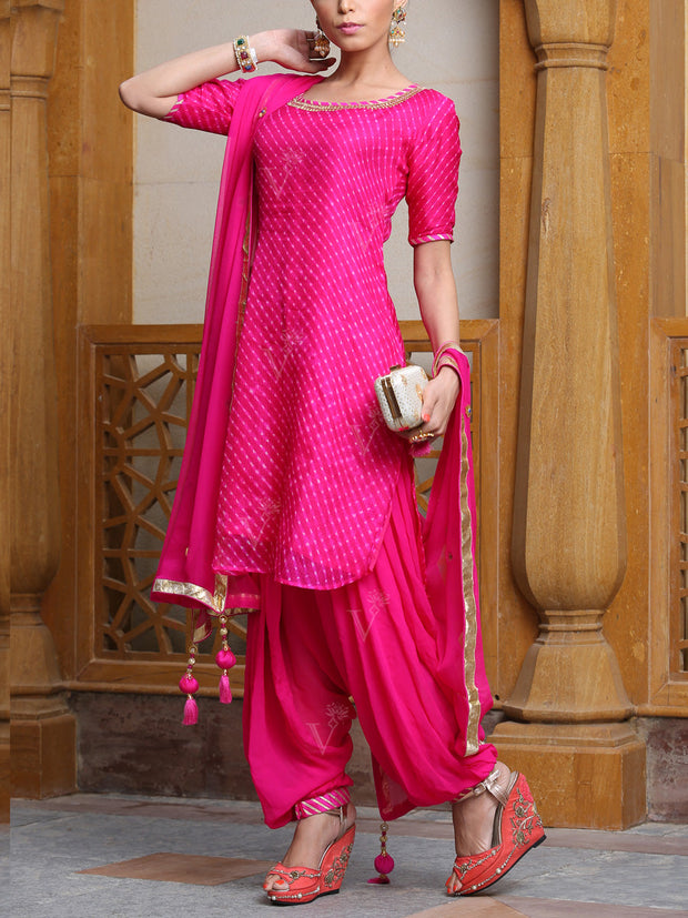 Pink Leheriya Suit Set