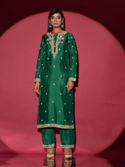 Green Silk Embroidered Suit Set