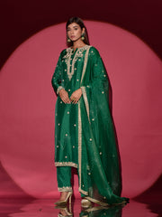 Green Silk Embroidered Suit Set