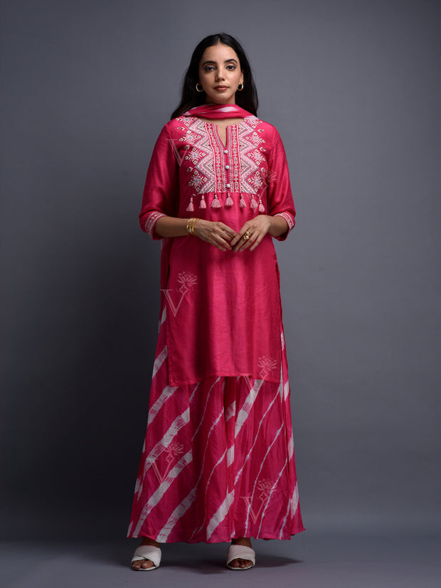 Red Vasansi Silk Leheriya Palazzo Set