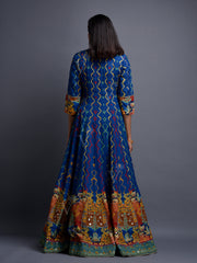 Blue Vasansi Silk Leheriya Anarkali Gown