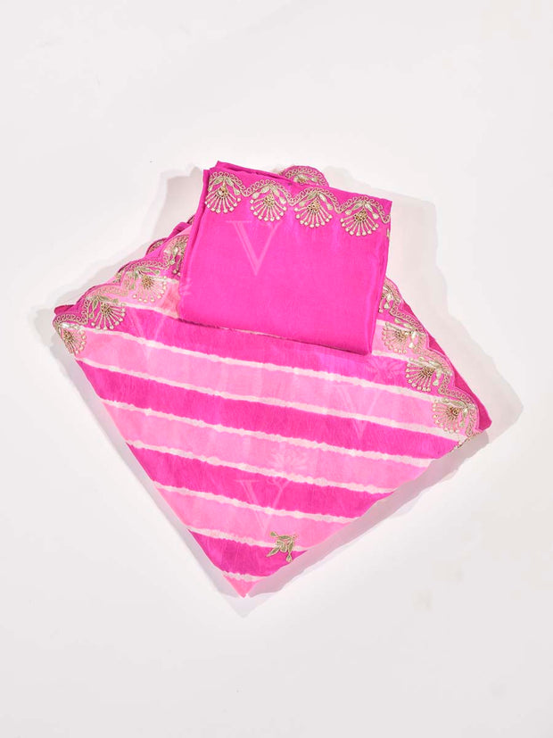 Pink Gota Patti Tussar Silk Saree