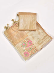 Peach and Golden Tissue Saree