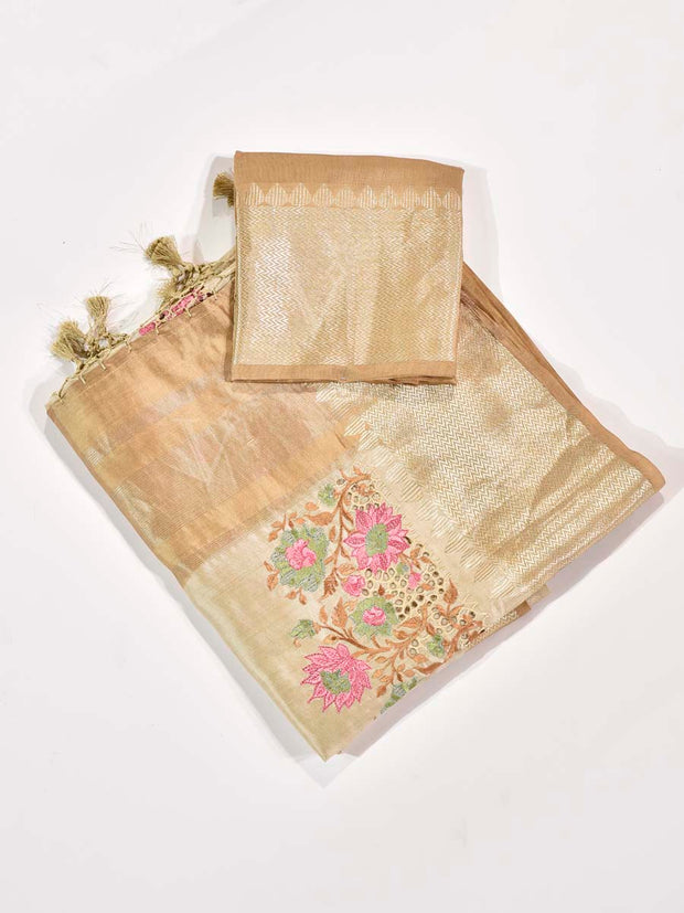 Peach and Golden Tissue Saree