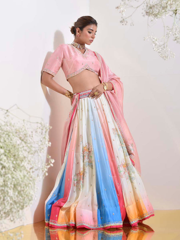 Pastel Vasansi Silk Printed Lehenga Set