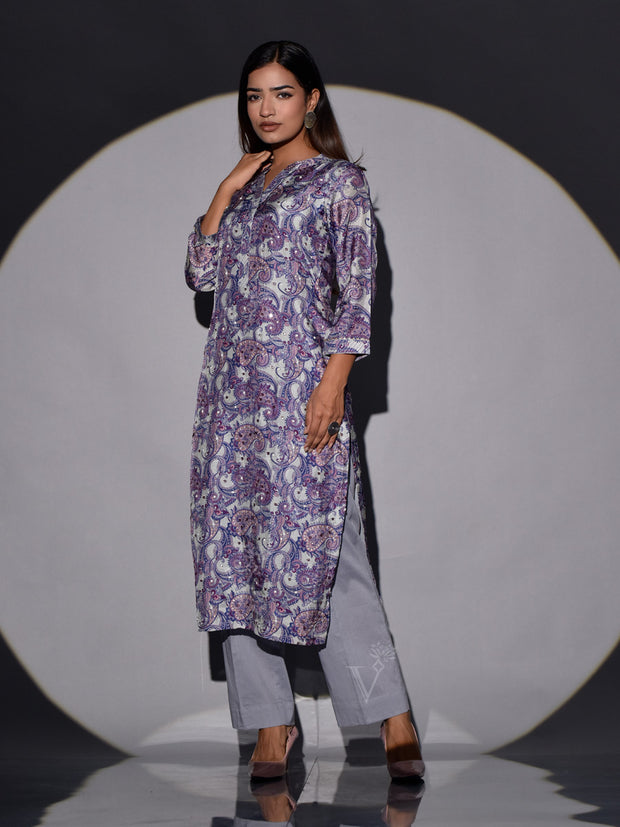 Grey Vasansi Silk Printed Kurta