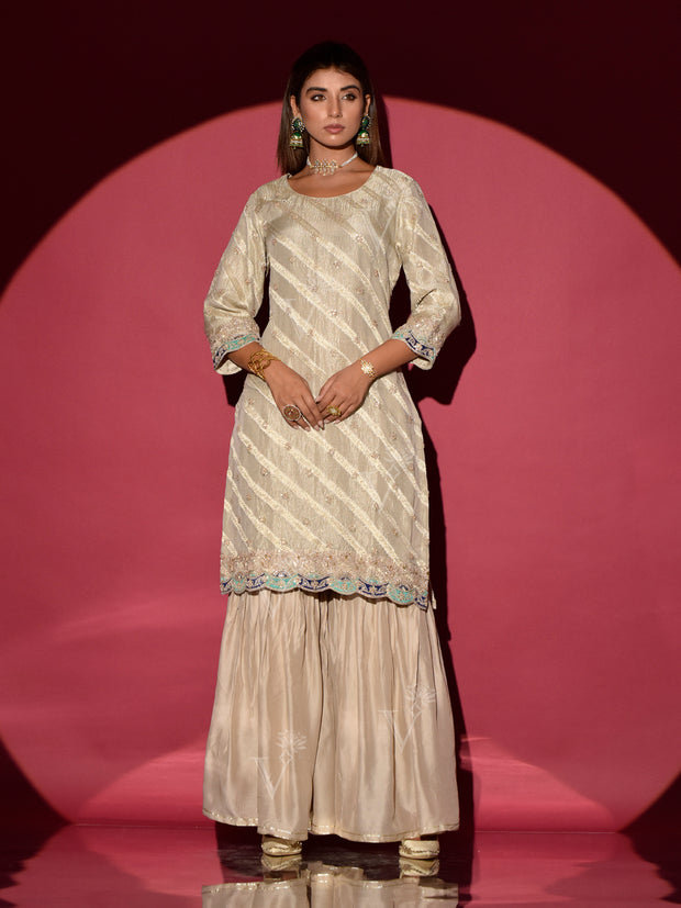 Beige Kurta and Sharara Set