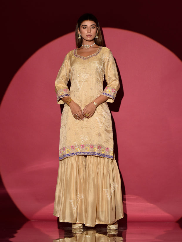 Beige Kurta and Sharara Set