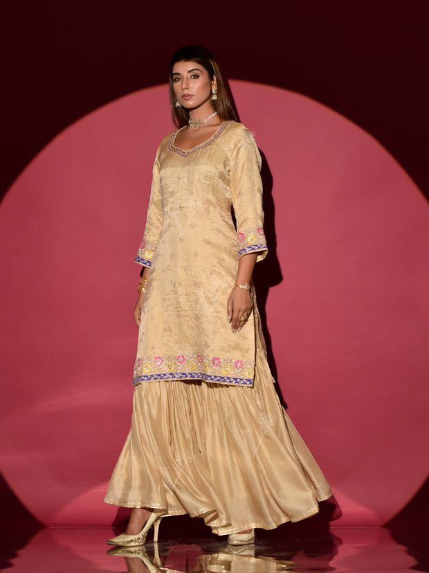 Beige Kurta and Sharara Set