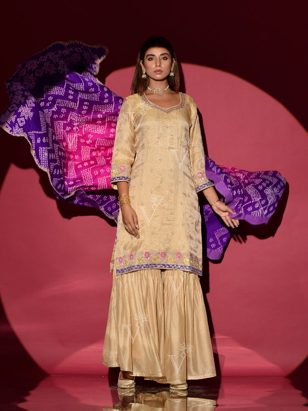 Beige Kurta and Sharara Set