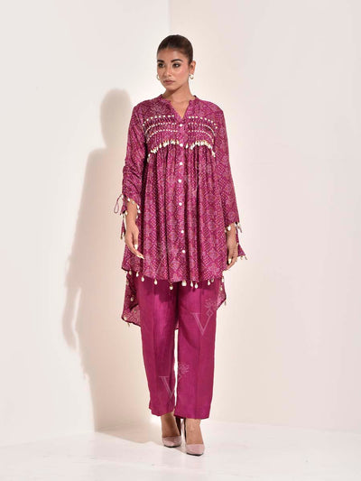 Magenta Vasansi Silk Bandhani Co-ord Set