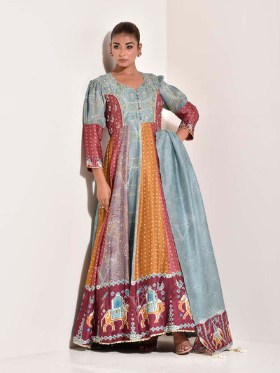 Multi Color Vasansi Silk Printed Anarkali Gown