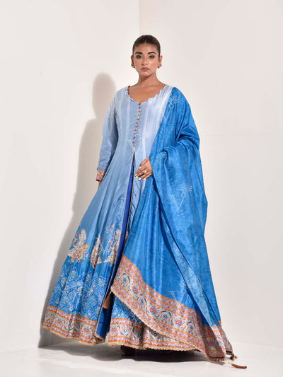 Blue Vasansi Silk Anarkali Kurta and Palazzo Set