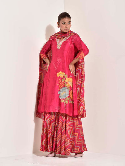 Red Vasansi Silk Leheriya Kurta and Sharara Set