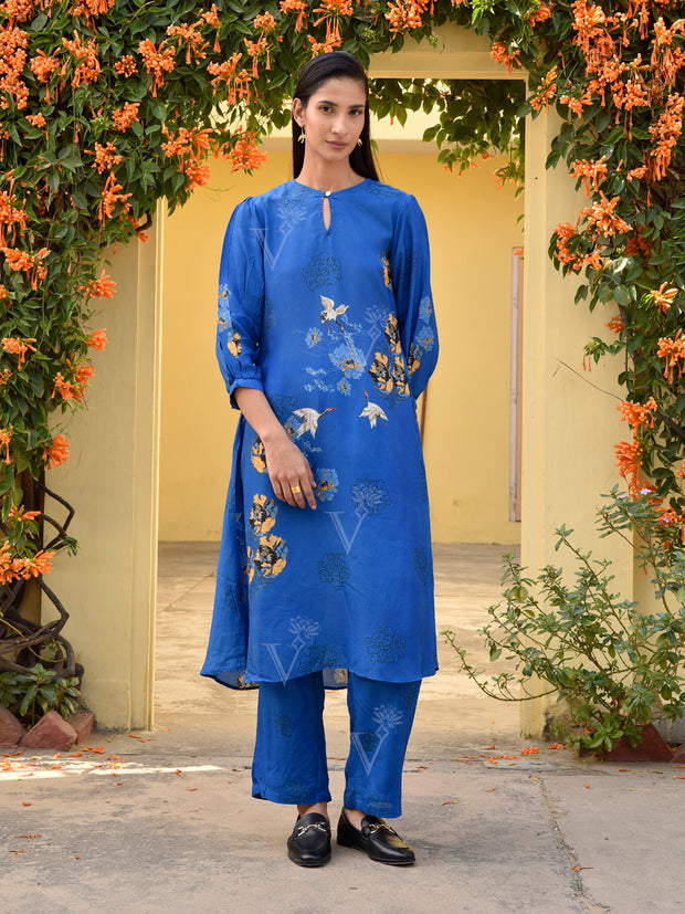 Azure Blue Vasansi Silk Printed Co-ord Set