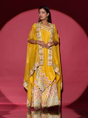 Yellow One Shoulder with Cape and Palazzo Set