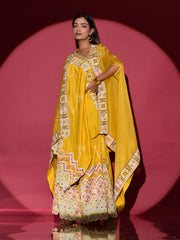 Yellow One Shoulder with Cape and Palazzo Set