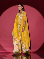 Yellow One Shoulder with Cape and Palazzo Set