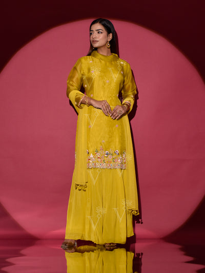 Yellow Organza Kurta and Palazzo Set