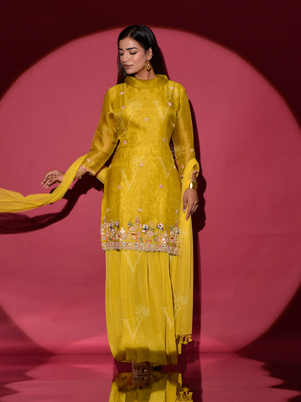 Yellow Organza Kurta and Palazzo Set