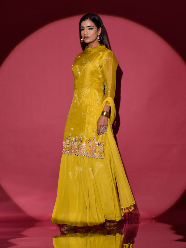 Yellow Organza Kurta and Palazzo Set