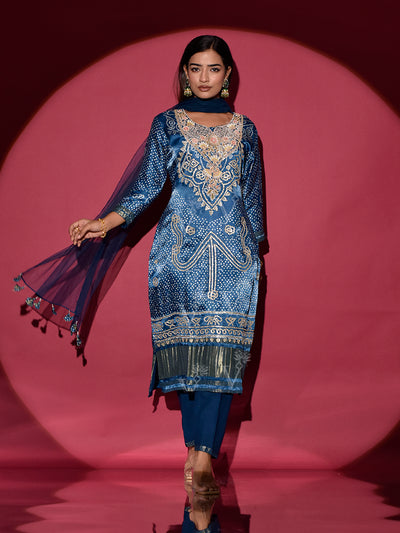 Blue Satin Silk Suit Set