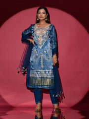 Blue Satin Silk Suit Set