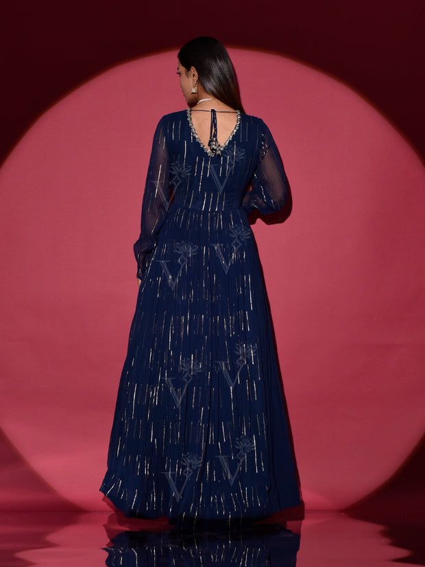 Midnight Blue Georgette Embroidered Gown