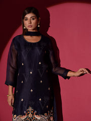 Black Silk Embroidered Kurta and Harem Pants Set